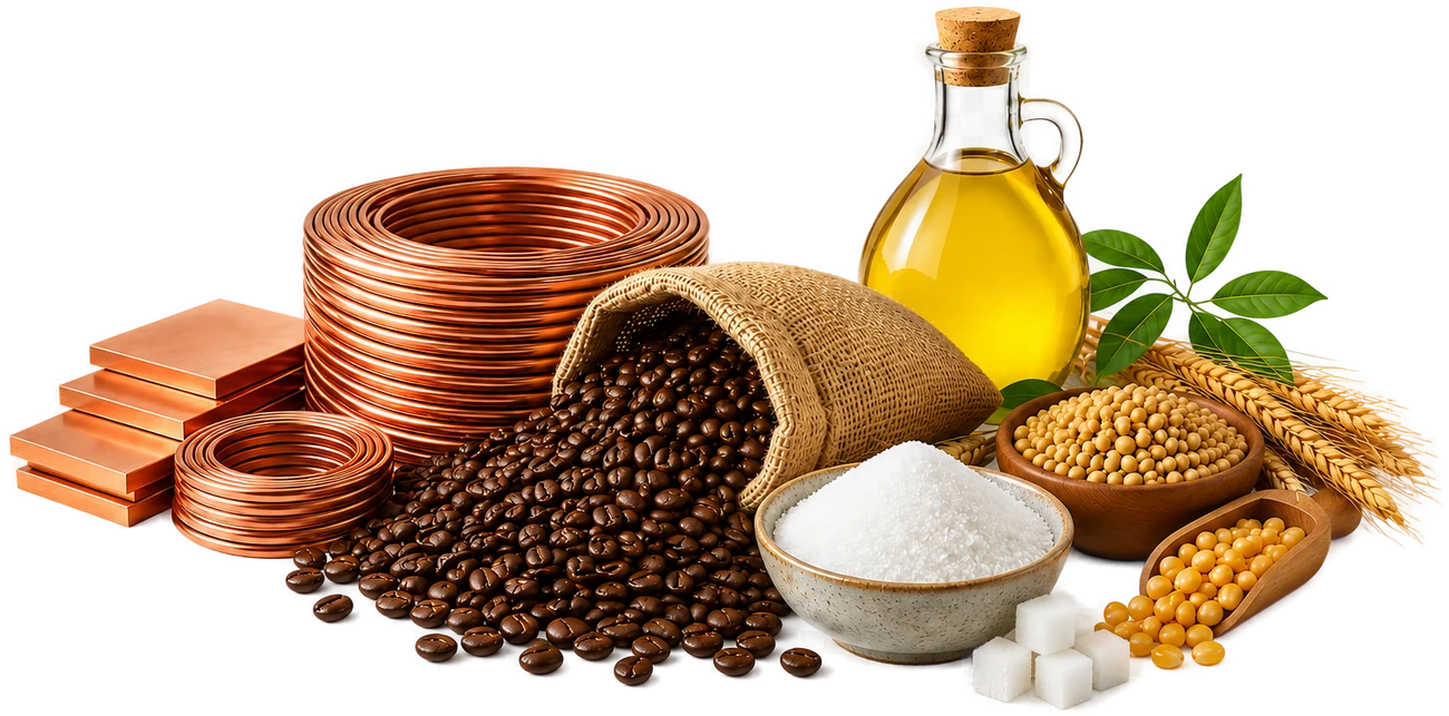 Copper, coffee, sugar, edible oils, and agricultural commodities